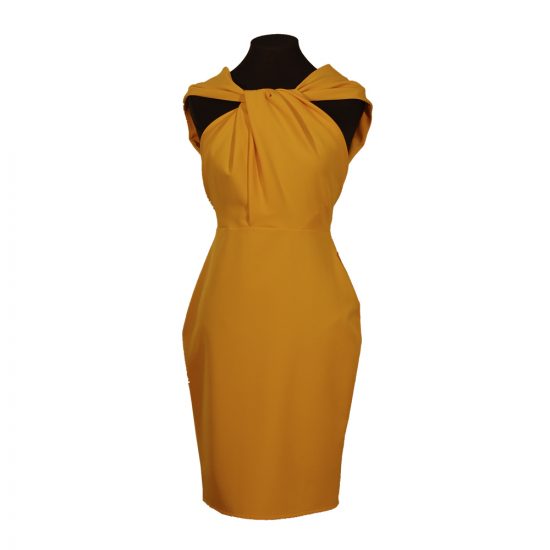 vestido-corto-amarillo-escote-cruzado-S560-delante-soria-novias