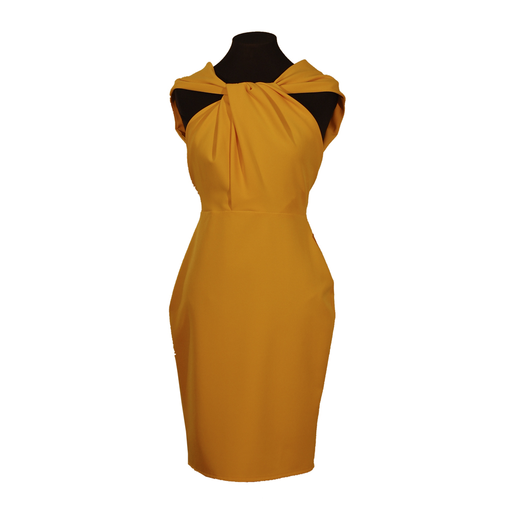 Vestido Corto Amarillo Escote Cruzado (Ref. S560) - Soria Novias