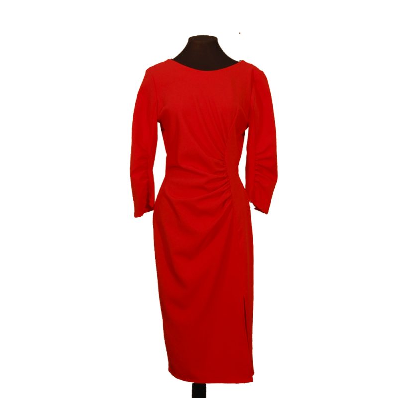 vestido-rojo-fruncido-lateral-5524-L-delante-soria-novias